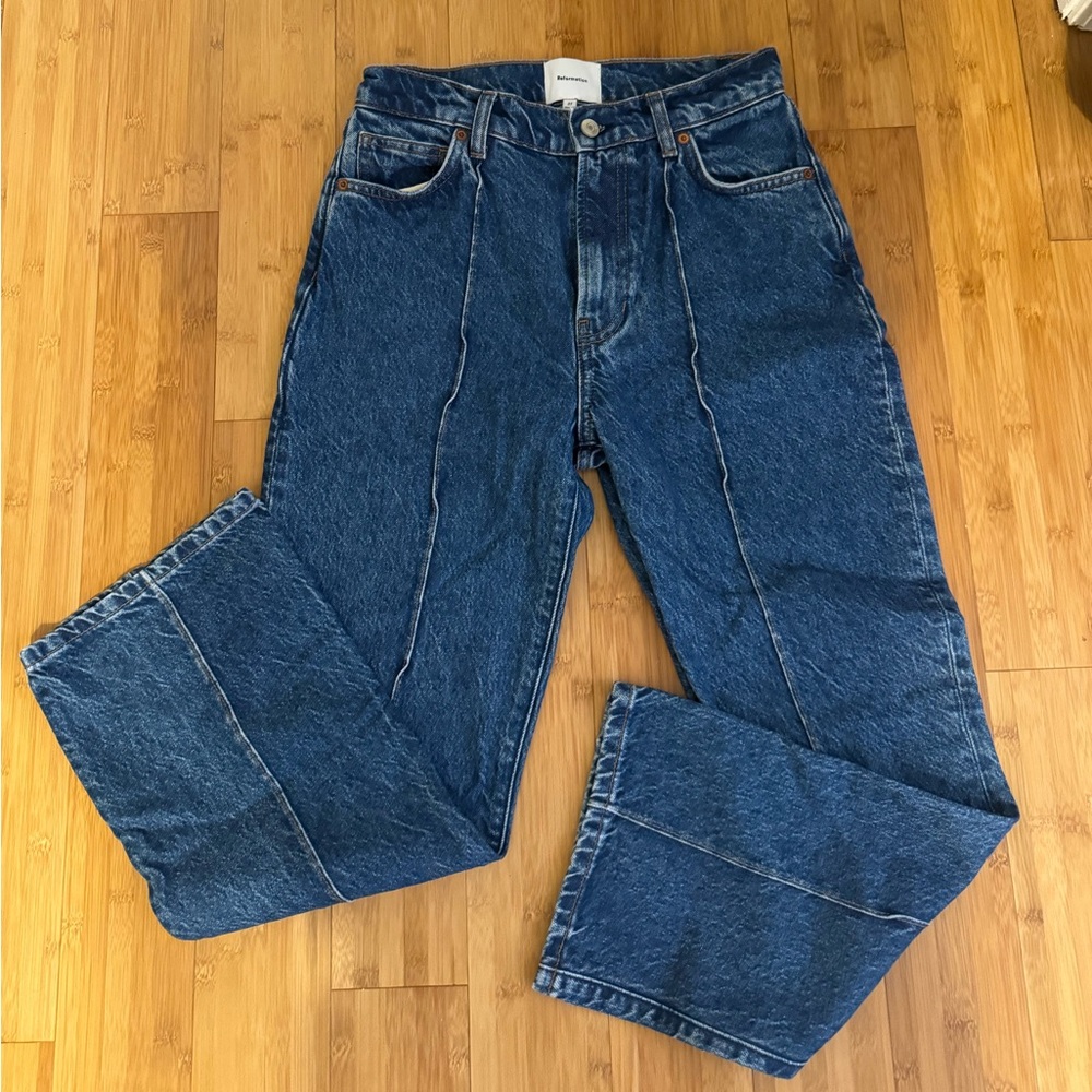 Reformation dark wash jeans with pintuck front